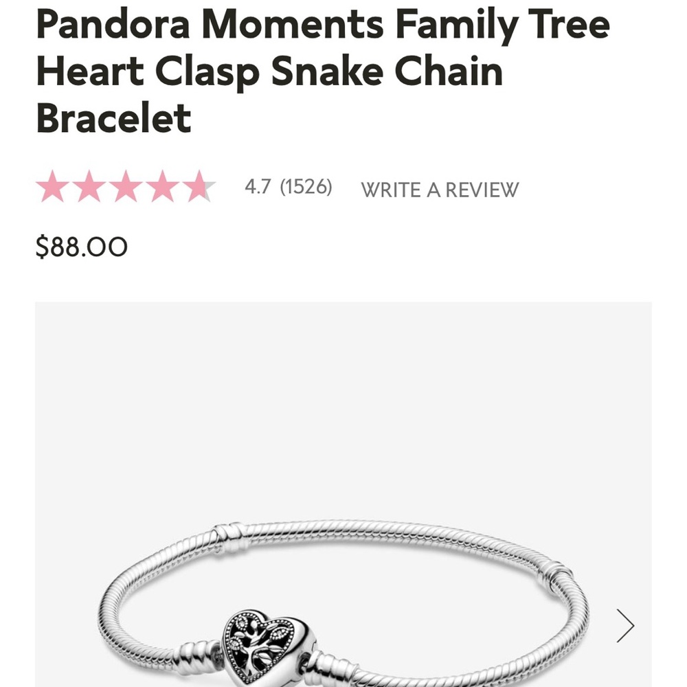 PANDORA FAMILY TREE HEART SILVER CHARM BRACELET